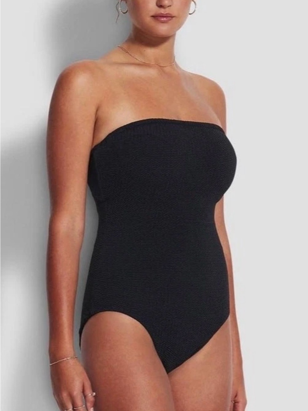 New Seafolly Seadive DD Bandeau One Piece Strapless Black Swimsuit Sz 12 US